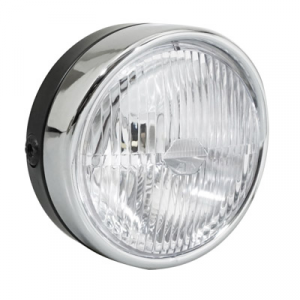 Phare rond noir avec casquette chrome 140 mms