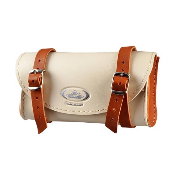 Cream and brown imitation leather saddlebag