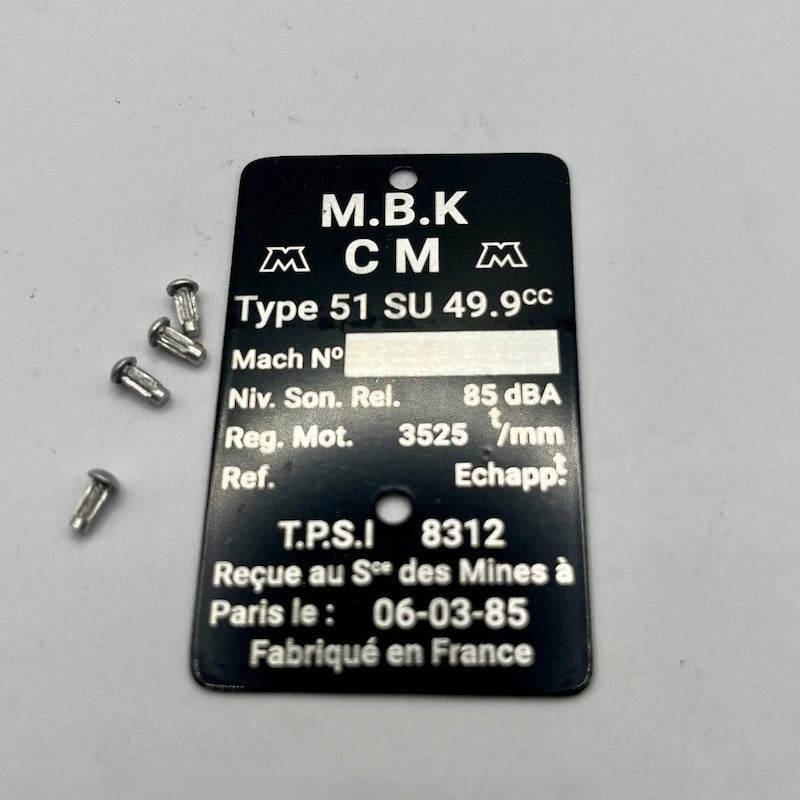 Plaque de cadre MBK 51 SU à personnaliser