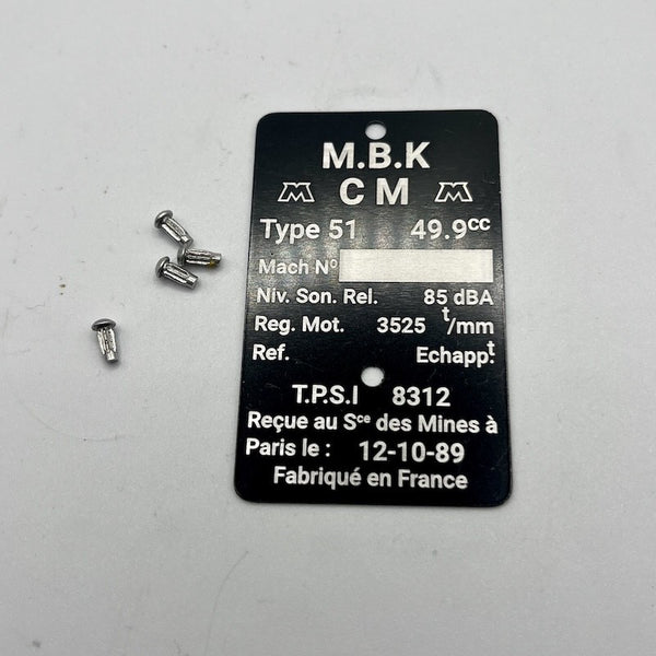 Plaque de cadre MBK 51 passage mines 1989 à personnaliser