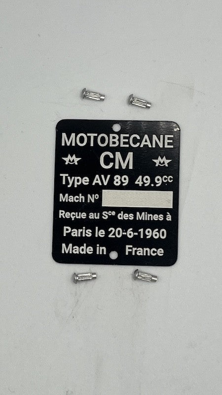 Plaque de cadre AV 88 de 1959 à personnaliser
