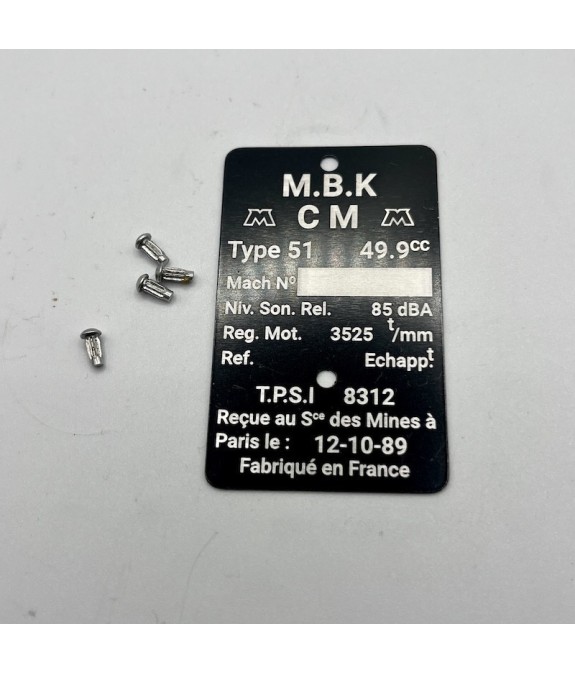 Plaque de cadre MBK 51 passage mines 1989 à personnaliser