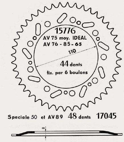 Couronne échancrée ATV 44 dents AV65, 75, 76, 85