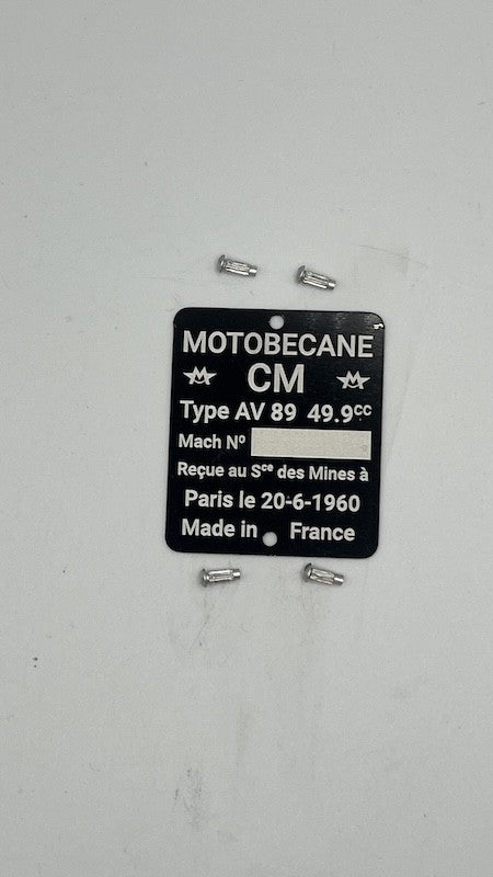 Plaque de cadre AV 89 de 1960 à personnaliser