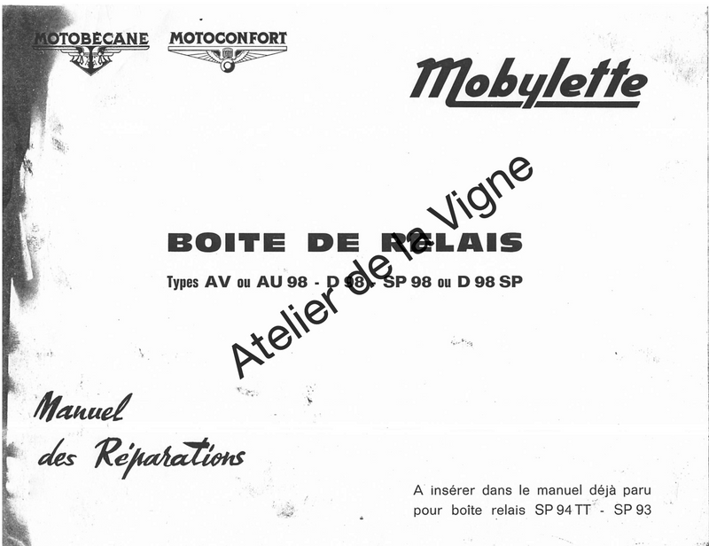 Boîte de relais Types AV ou AU 98 - D 98-SP 98 ou D 98 SP