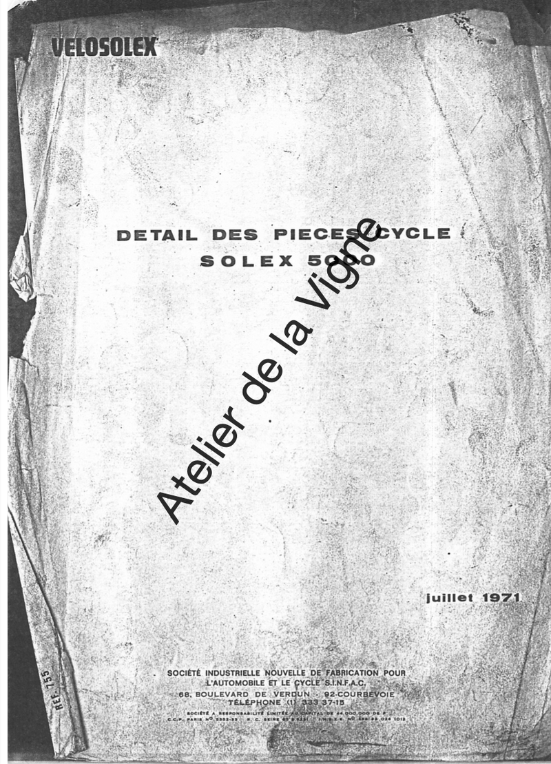 Détails des pièces cycle Solex 5000