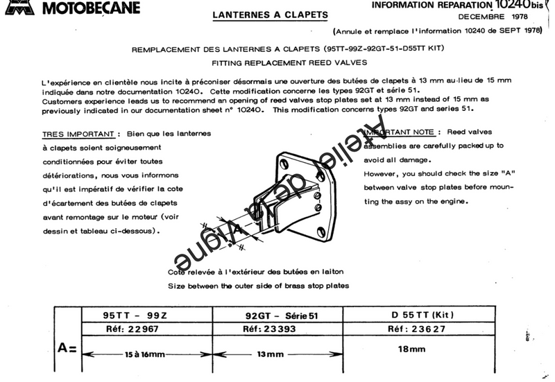 Motobécane - Lanternes à clapets (95TT - 99Z - 92GT - 51 - D55TT - KIT)