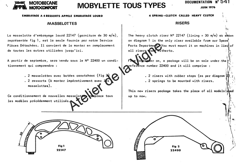Motobécane - Masselottes d'embrayage à 4 ressorts