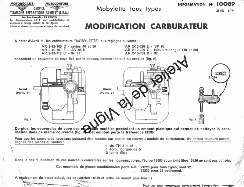 Motobécane - Modification carburateur tous types